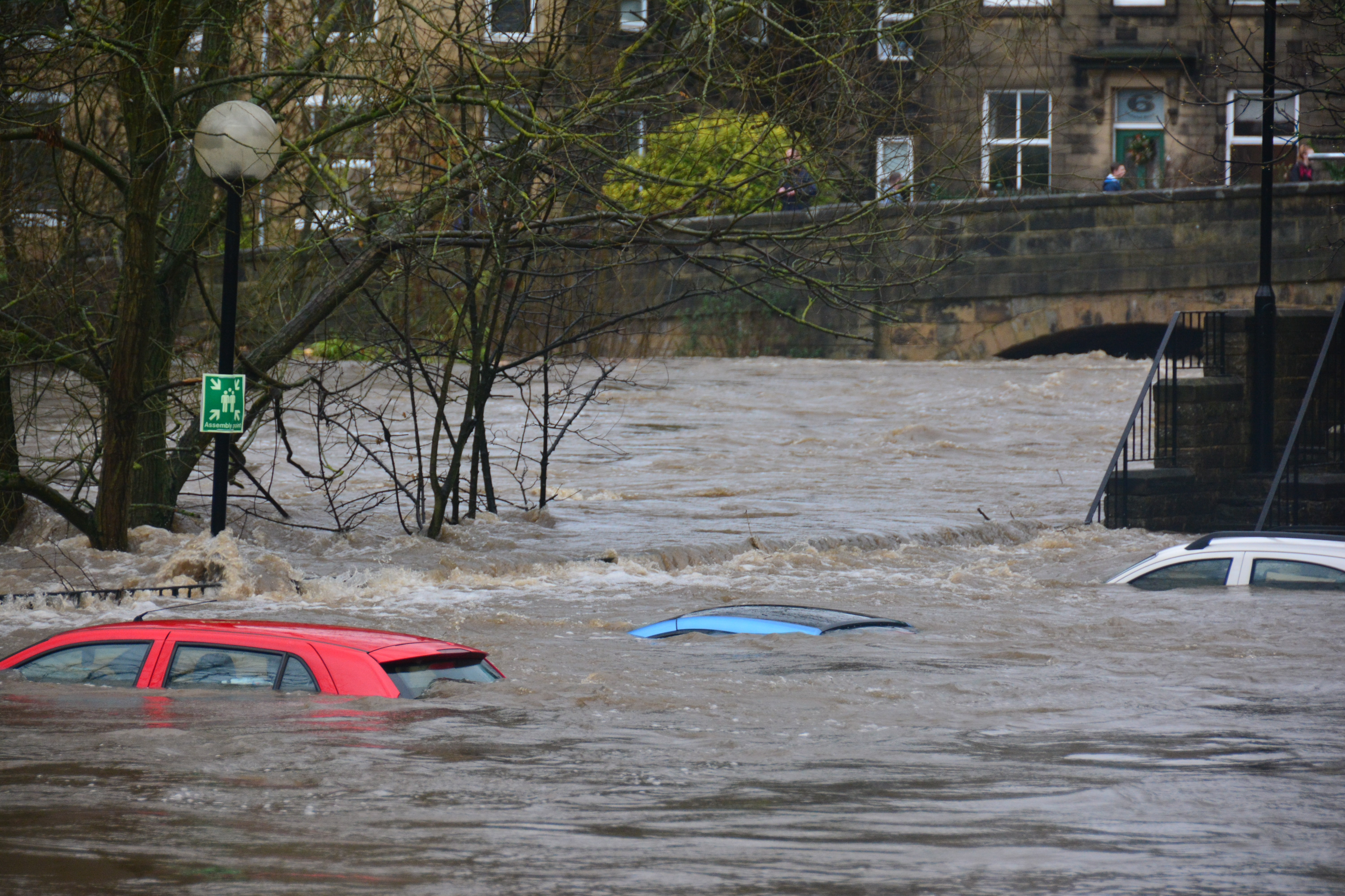 Cars covered by flooding